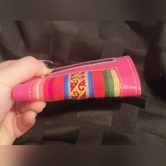 Peruvian Handmade Textile Small Pink Leather Wallet - Picture 5 of 11